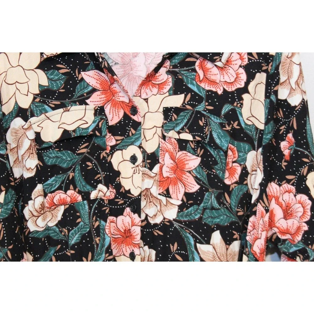 Torrid Floral Button Midi Challis Shirt Dress Black Plus Size 3 3X H14301 - Picture 8 of 16